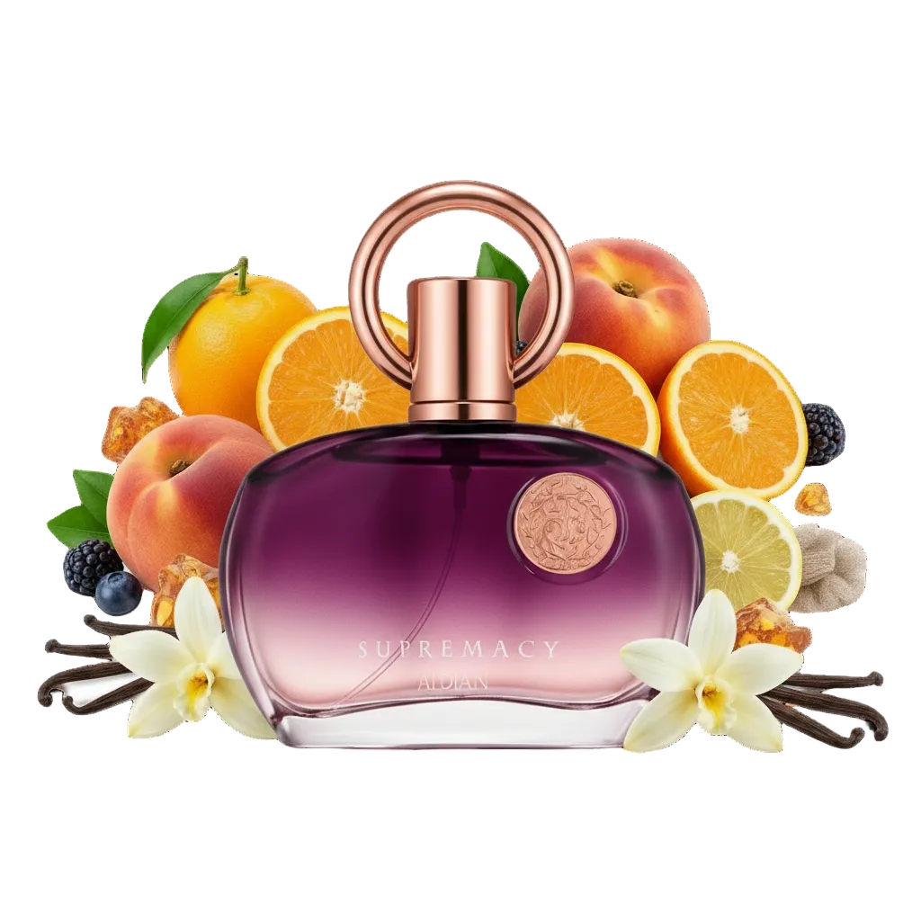 Afnan Supremacy Pour Femme Purple 100 ml — flakon perfum z wizualizacją nut owoców i wanilii