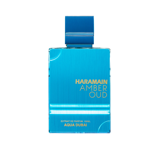 Flakon Al Haramain Amber Oud Aqua Dubai 100 ml na przezroczystym tle