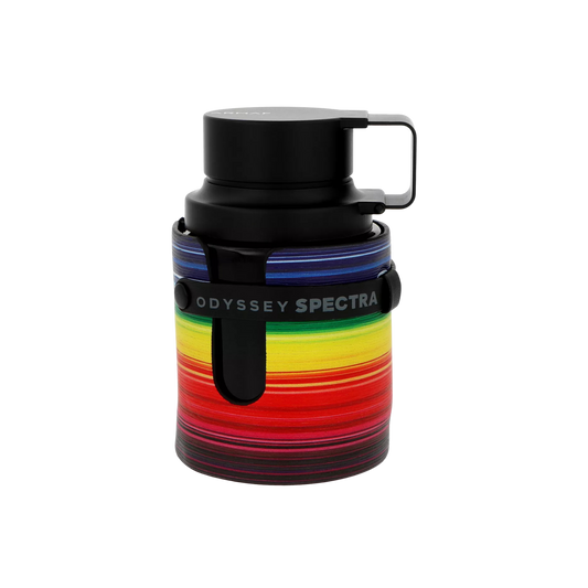 Armaf Odyssey Spectra Rainbow – miniatury i flakon 100 ml na przezroczystym tle