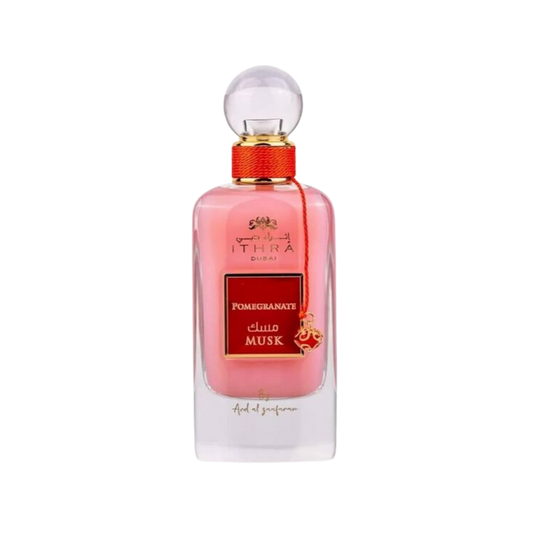 Ithra Dubai Musk Pomegranate – arabskie perfumy, zdjęcie flakonu na przezroczystym tle