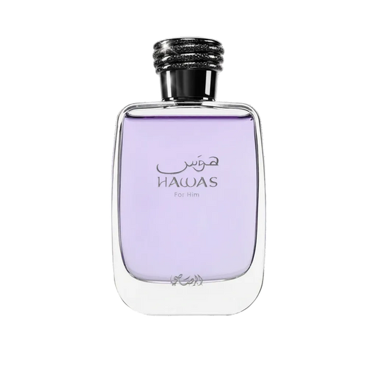 Rasasi Hawas For Him flakon na przezroczystym tle