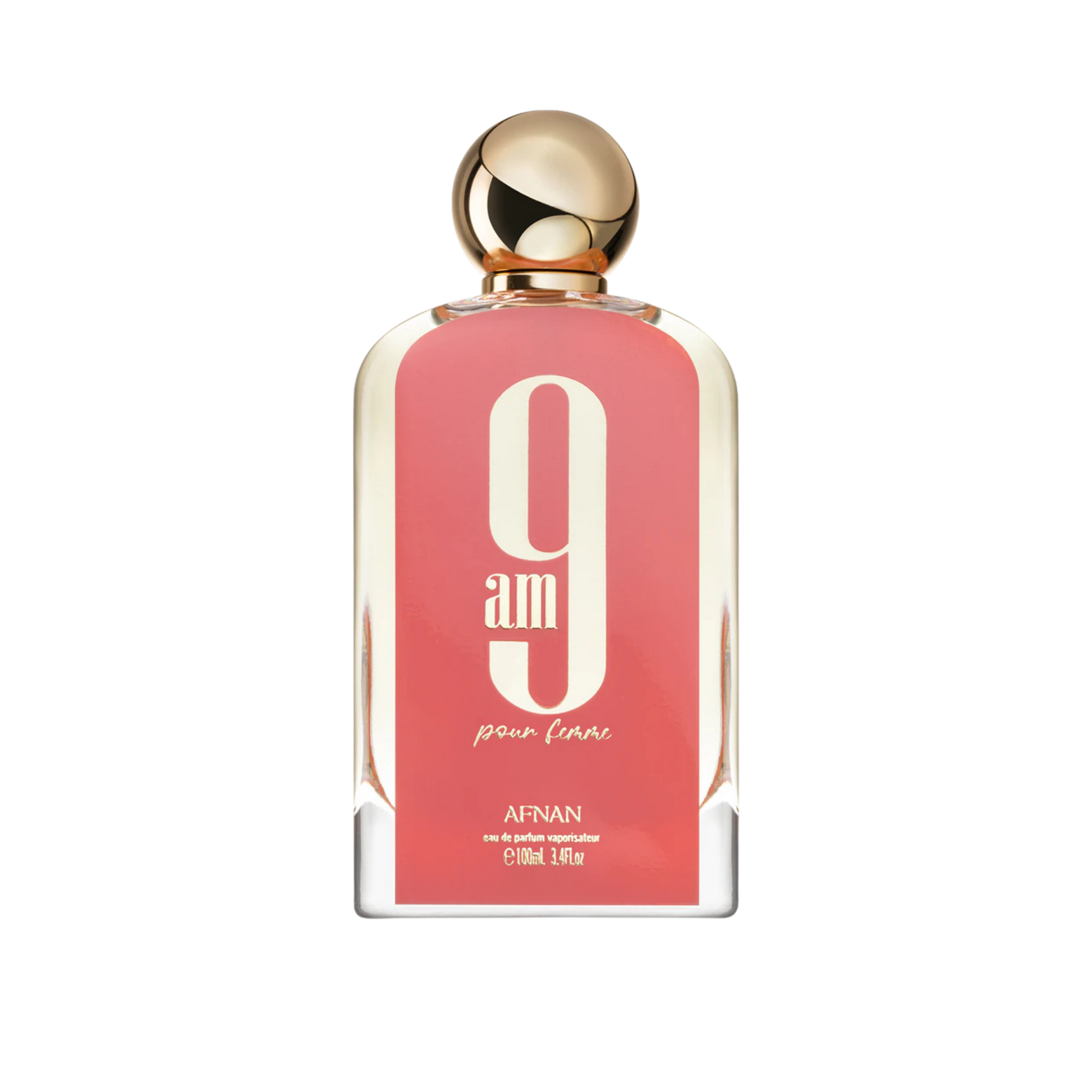 Flakon Afnan 9 pm Pour Femme 100 ml na przezroczystym tle