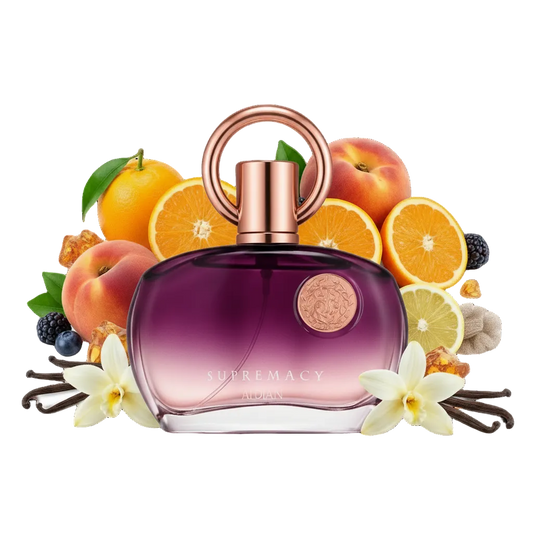 Afnan Supremacy Pour Femme Purple 100 ml — flakon perfum z wizualizacją nut owoców i wanilii