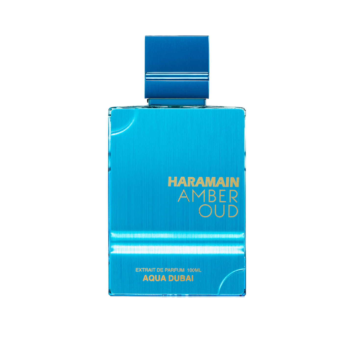 Flakon Al Haramain Amber Oud Aqua Dubai 100 ml na przezroczystym tle