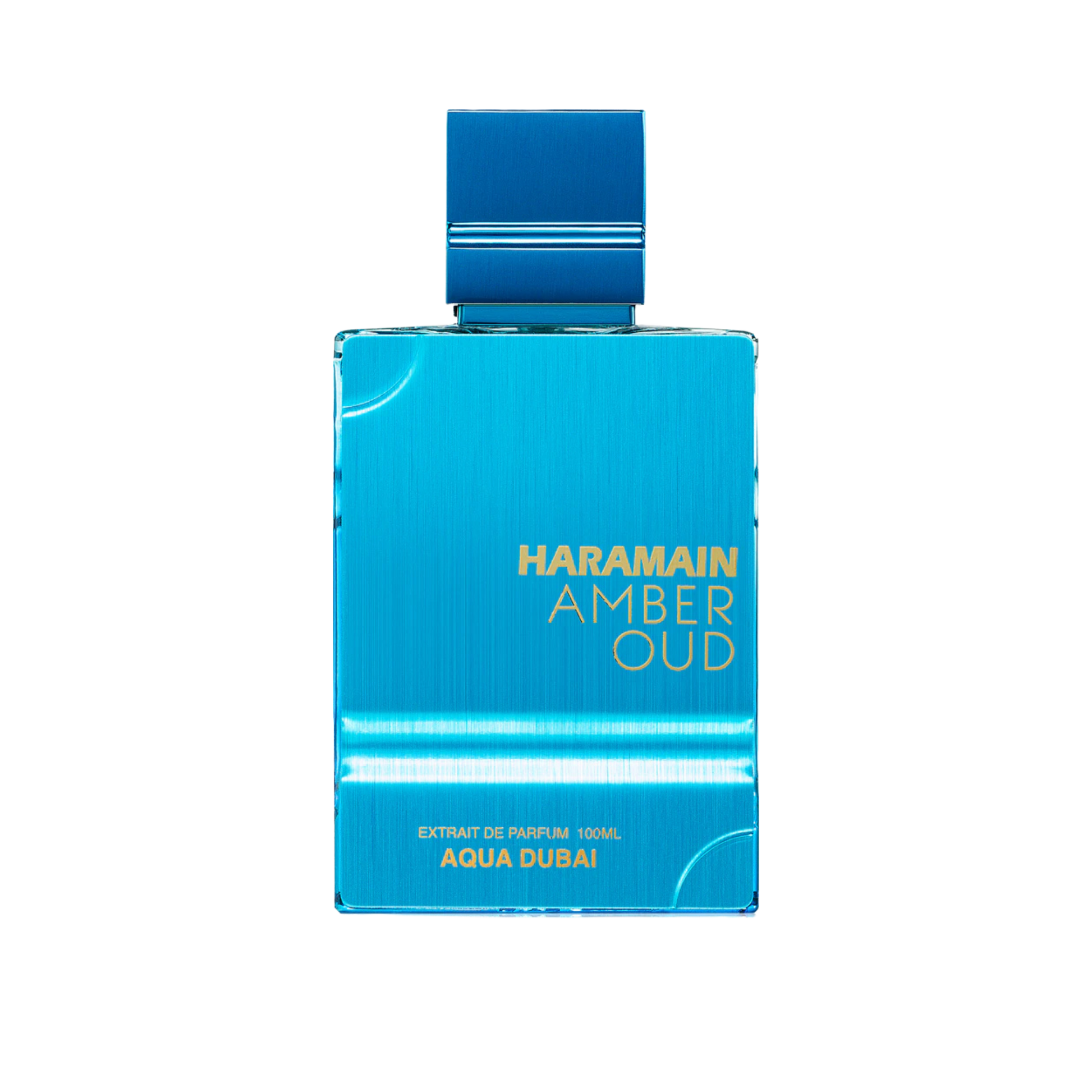 Flakon Al Haramain Amber Oud Aqua Dubai 100 ml na przezroczystym tle