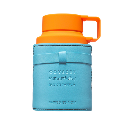 Armaf Odyssey Mandarin Sky – próbki i flakon 100 ml na przezroczystym tle