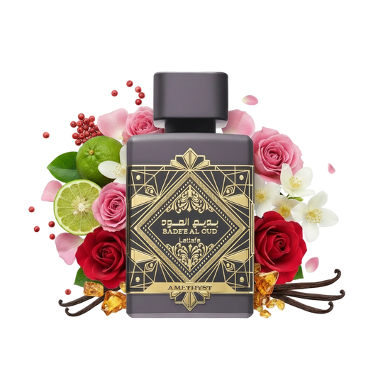 Badee Al Oud Amethyst – arabskie perfumy, flakon z nutami czarnej porzeczki, róży i wanilii