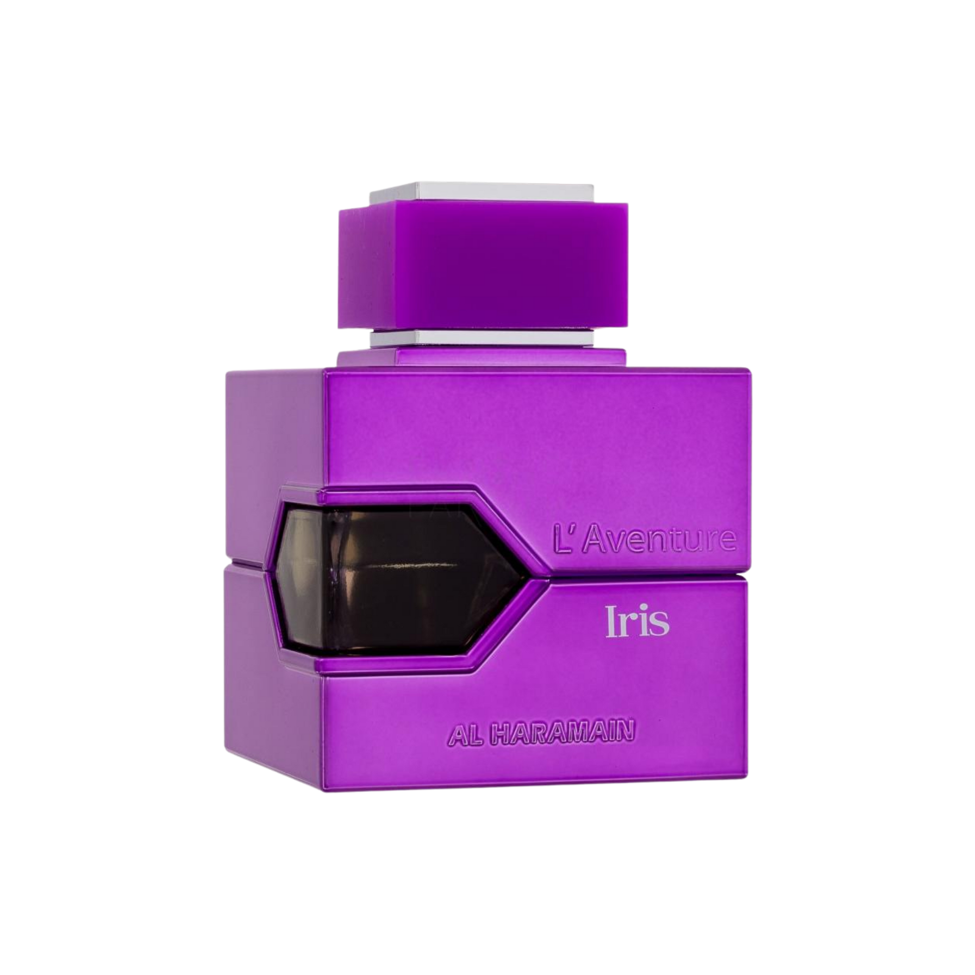 Flakon L’Aventure Iris Extrait 100 ml na przezroczystym tle