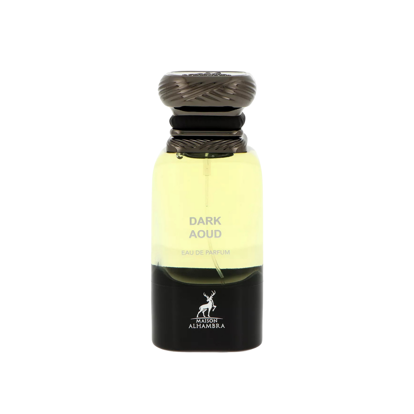 Maison Alhambra Dark Aoud –flakon 80 ml na przezroczystym tle