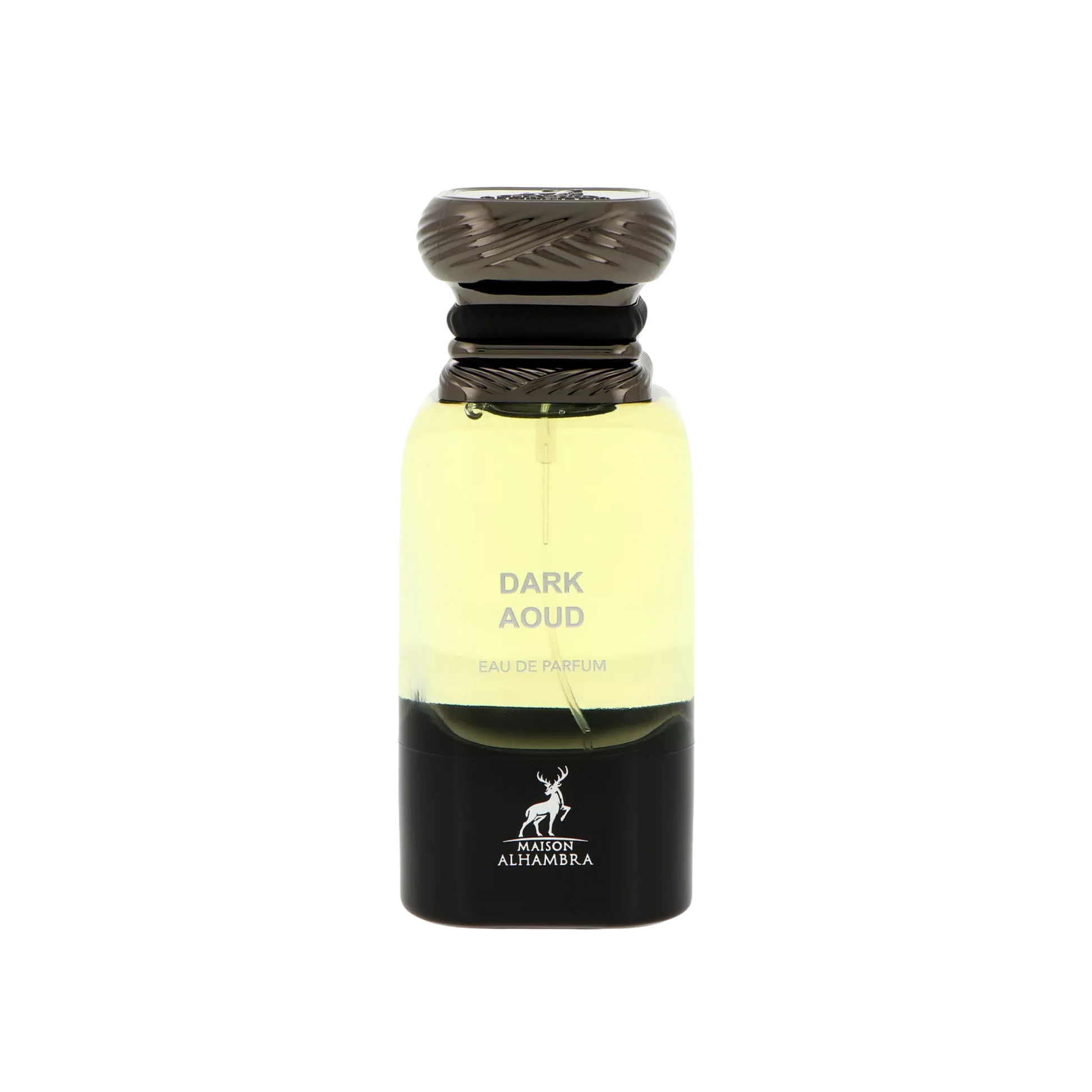 Maison Alhambra Dark Aoud –flakon 80 ml na przezroczystym tle