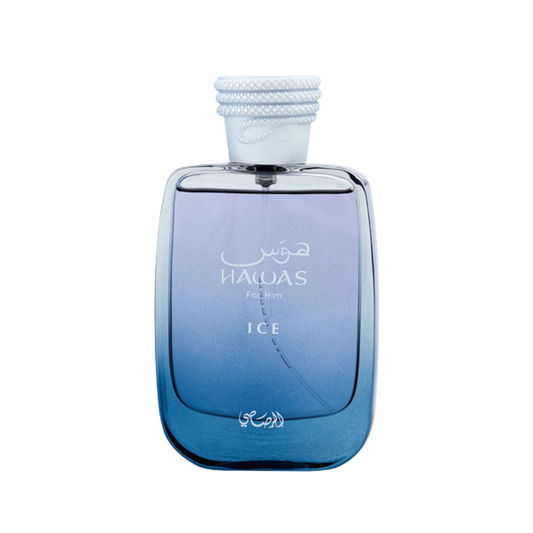 Flakon Rasasi Hawas Ice z charakterystycznym korkiem w kształcie węża