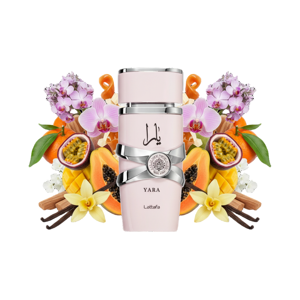 Yara – arabskie perfumy, flakon z nutami owoców tropikalnych, wanilii i mlecznych akordów